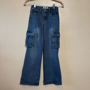 Vigoss Girls Jeans Royce Wide Leg High Rise Cargo Adjustable Waist Size 12